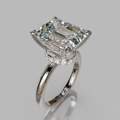 Emerald Cut Moissanite Collar Halo Solitaire Engagement ring