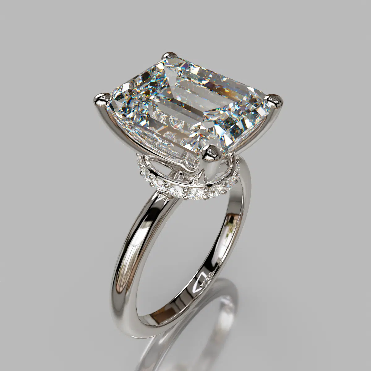 Emerald Cut Moissanite Collar Halo Solitaire Engagement ring