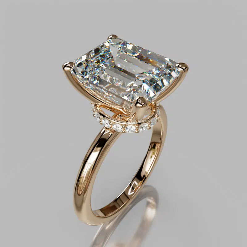 Emerald Cut Moissanite Collar Halo Solitaire Engagement ring