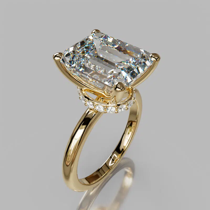 Emerald Cut Moissanite Collar Halo Solitaire Engagement ring