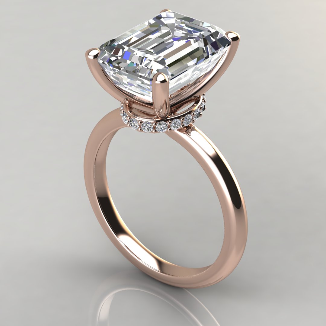 Emerald Cut Moissanite Collar Halo Solitaire Engagement ring | Forever ...