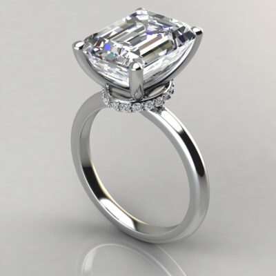 Emerald Cut Moissanite Collar Halo Solitaire Engagement ring