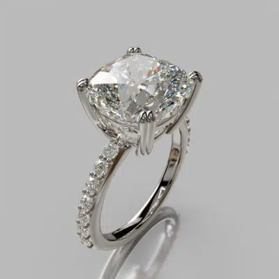 Cushion Cut Moissanite Shared Prong Engagement ring