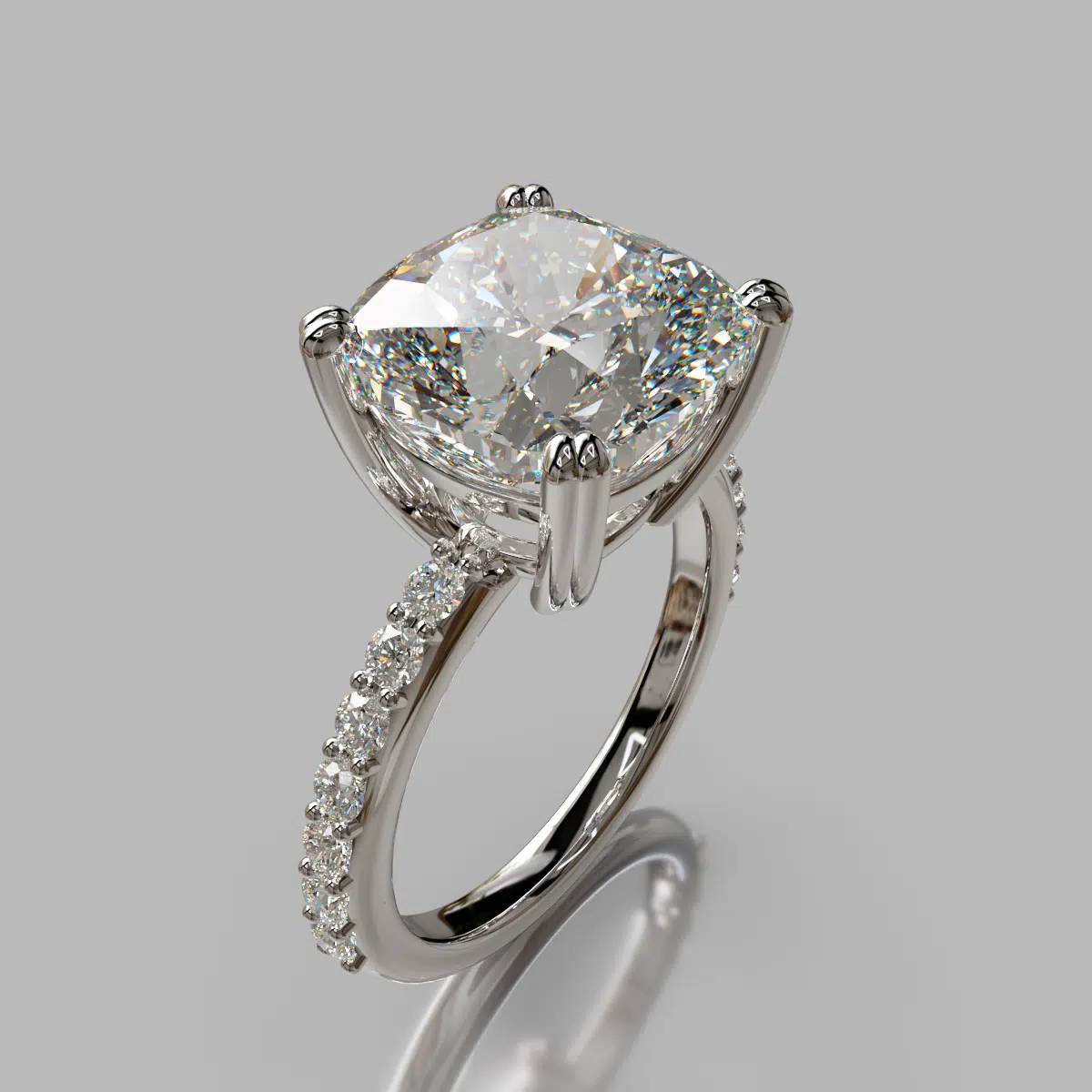 Cushion Cut Moissanite Shared Prong Engagement ring