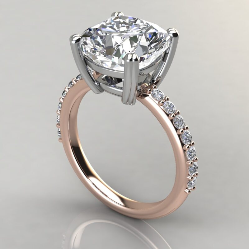 Cushion Cut Moissanite Shared Prong Engagement ring