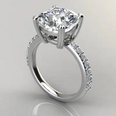 Cushion Cut Moissanite Shared Prong Engagement ring