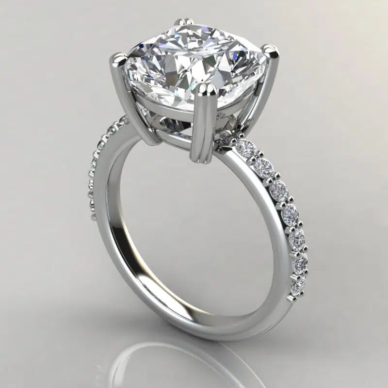 Cushion Cut Moissanite Shared Prong Engagement ring