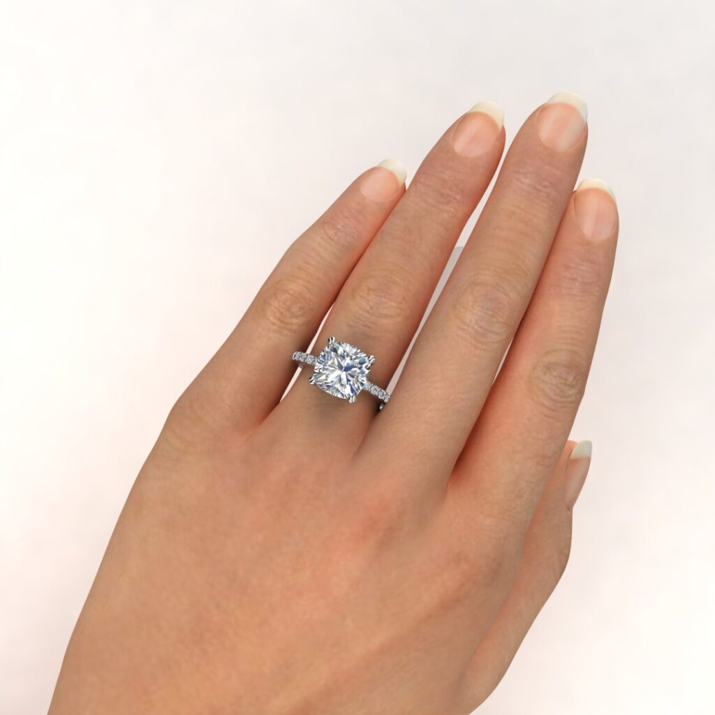3.50 Carat Moissanite Shared Prong Engagement ring Forever Moissanite
