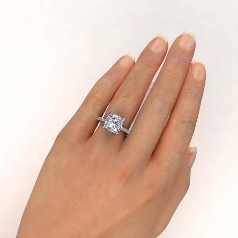 Cushion Cut Moissanite Shared Prong Engagement ring