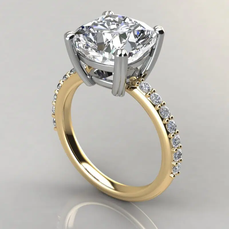 Cushion Cut Moissanite Shared Prong Engagement ring