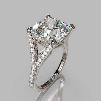Cushion Cut Moissanite Split Shank Engagement ring