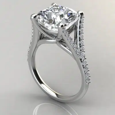 Cushion Cut Moissanite Split Shank Engagement ring
