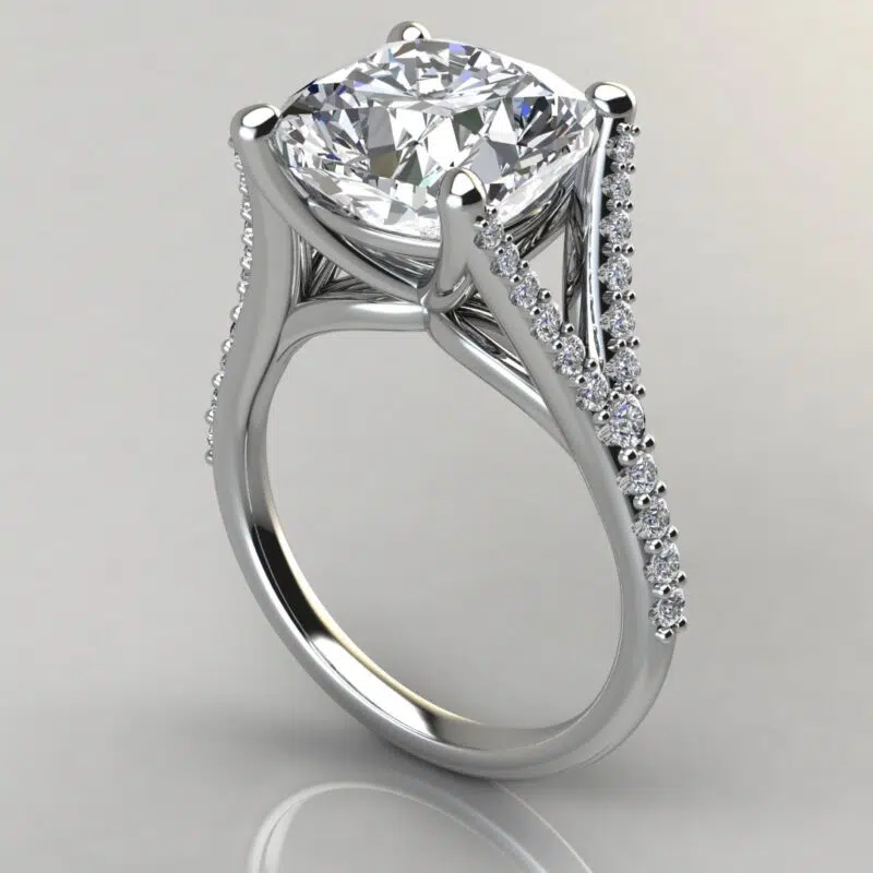 Cushion Cut Moissanite Split Shank Engagement ring