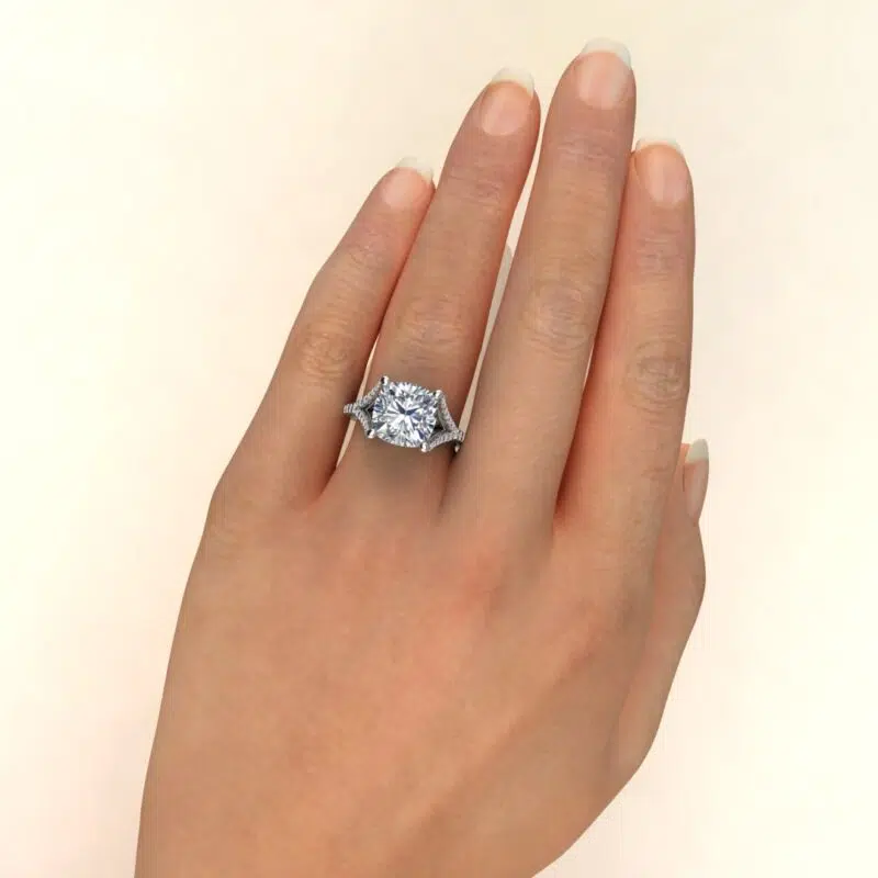 Cushion Cut Moissanite Split Shank Engagement ring
