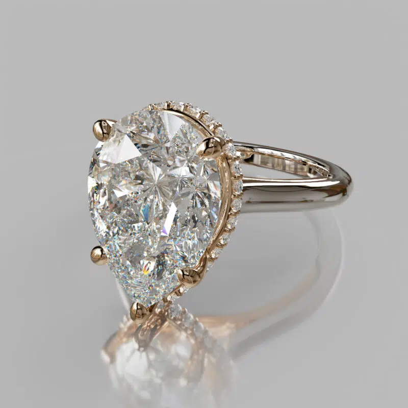 Pear Cut Moissanite Cross Prong Two-Tone Engagement ring
