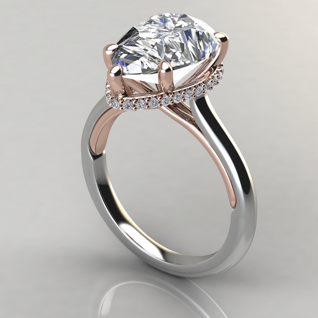 Two-Tone Collar Solitaire Pear Cut Moissanite Engagement Ring