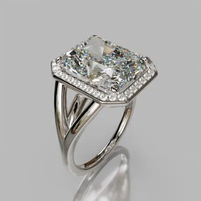Radiant Cut Moissanite Split Shank Halo Engagement ring