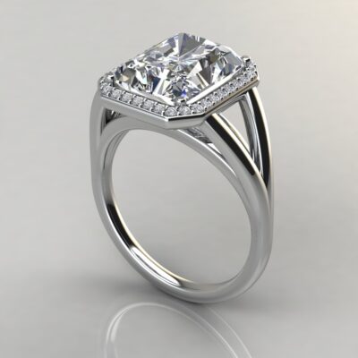 Radiant Cut Moissanite Split Shank Halo Engagement ring