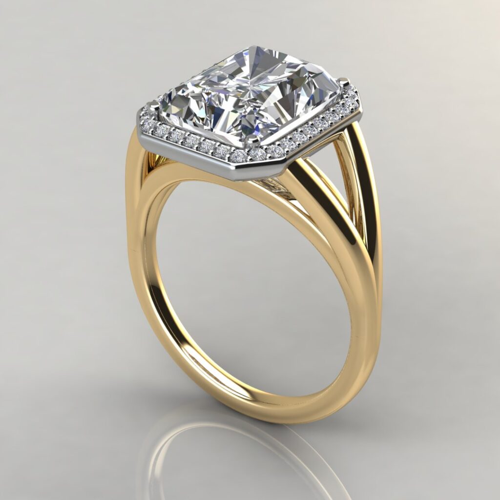 Radiant Cut Moissanite Split Shank Halo Engagement ring – Forever ...