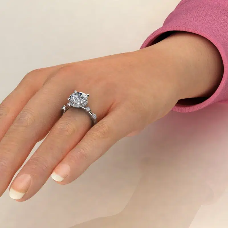 2.50 Carat Round Brilliant Cut Moissanite hidden Halo Engagement ring