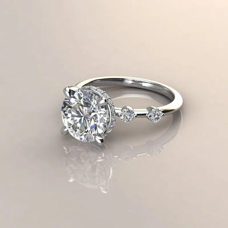 2.50 Carat Round Brilliant Cut Moissanite hidden Halo Engagement ring
