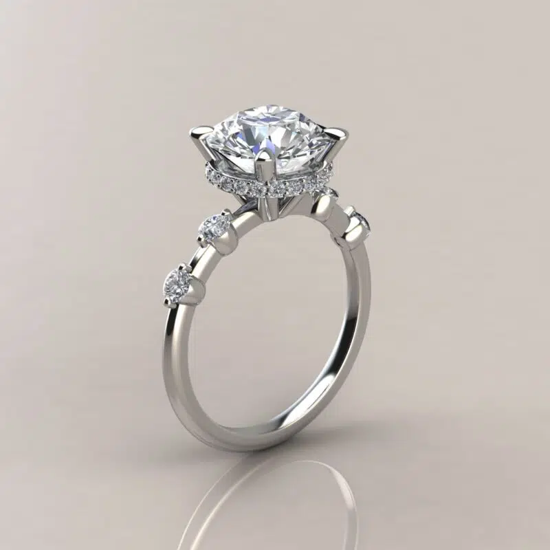 2.50 Carat Round Brilliant Cut Moissanite hidden Halo Engagement ring