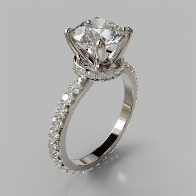 Round Cut Hidden Halo Moissanite Engagement Ring