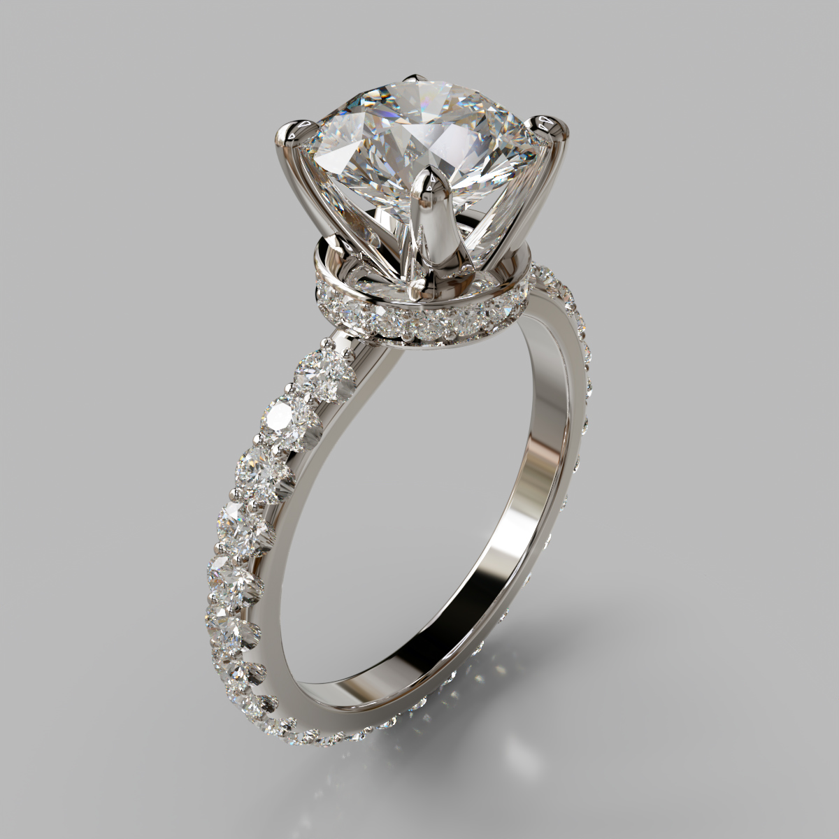 Round Cut Hidden Halo Moissanite Engagement Ring