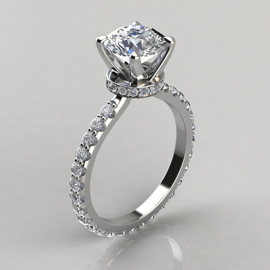 Six Prong Round-Cut Hidden Halo Moissanite Engagement Ring