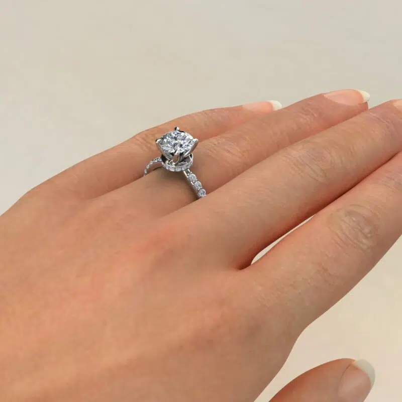 Round Cut Hidden Halo Moissanite Engagement Ring