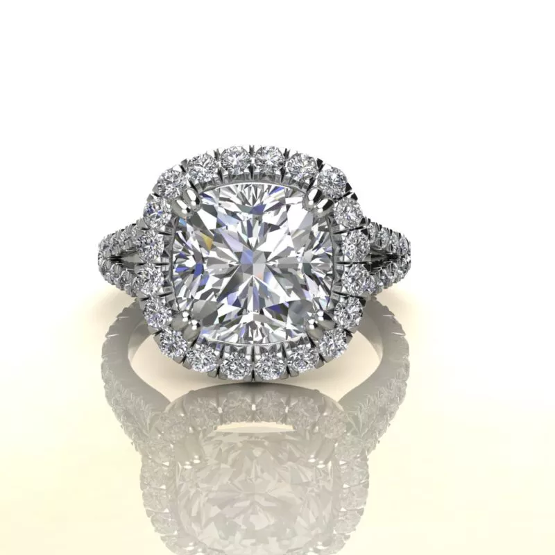 3 Carat Cushion Cut Moissanite Halo Engagement ring