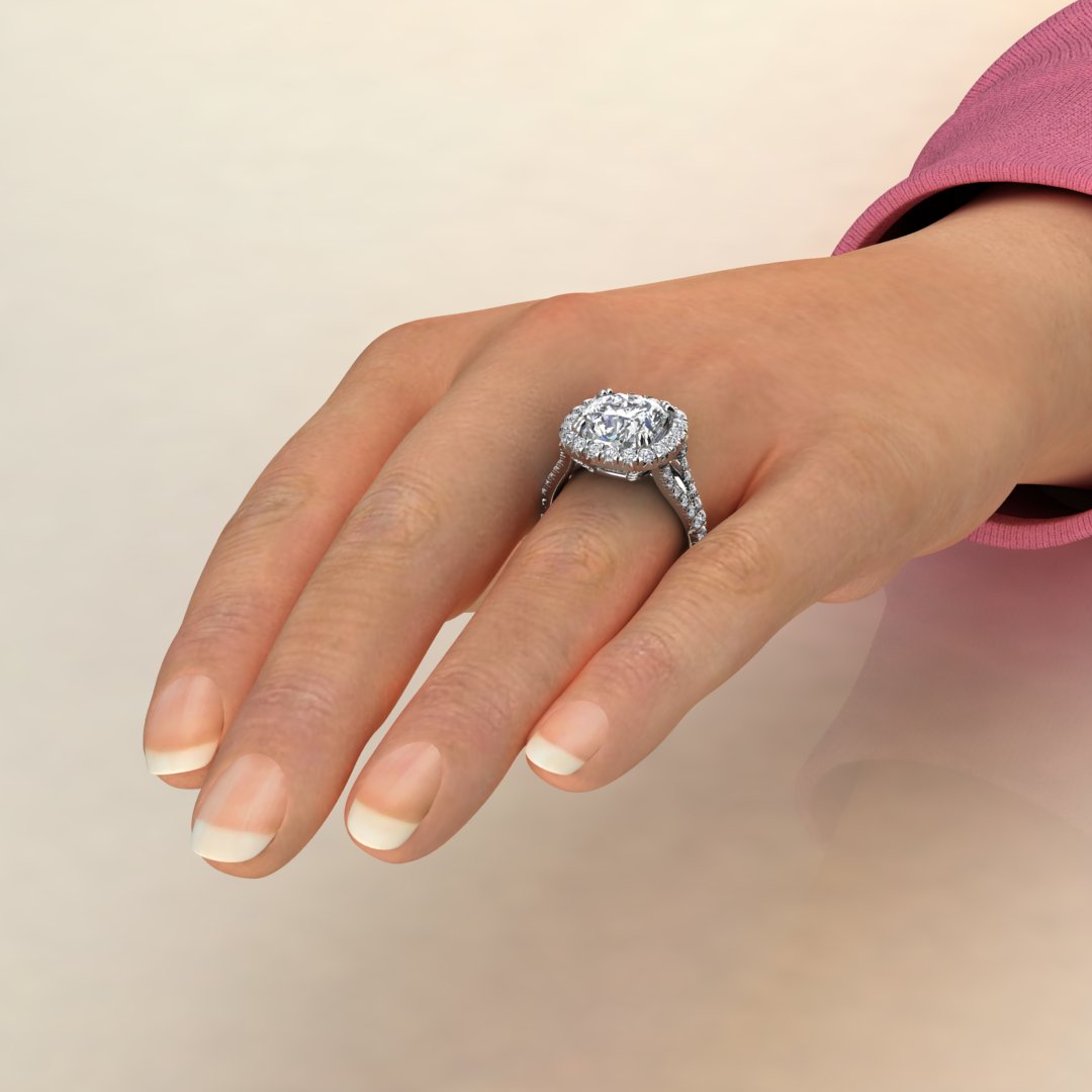 cushion cut halo engagement rings