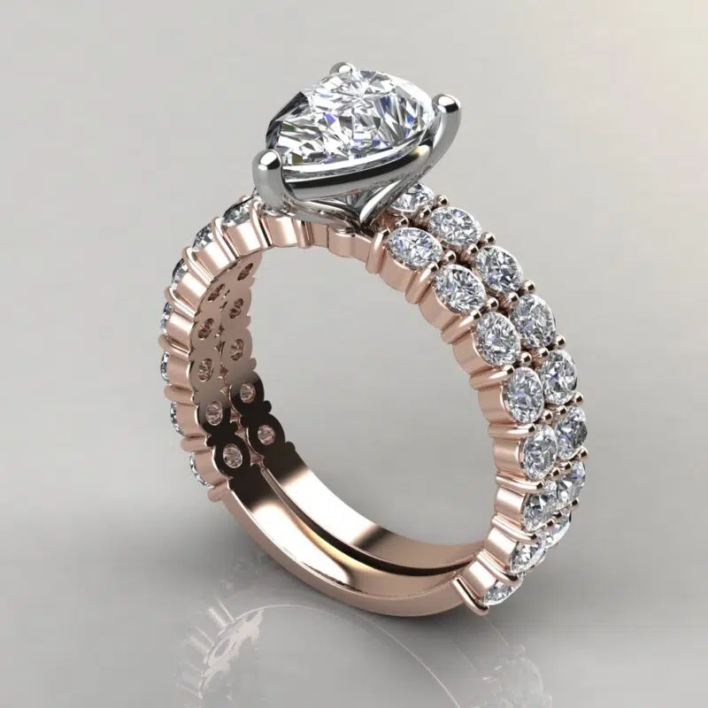 Pear Cut Shared Prong Moissanite Bridal Set