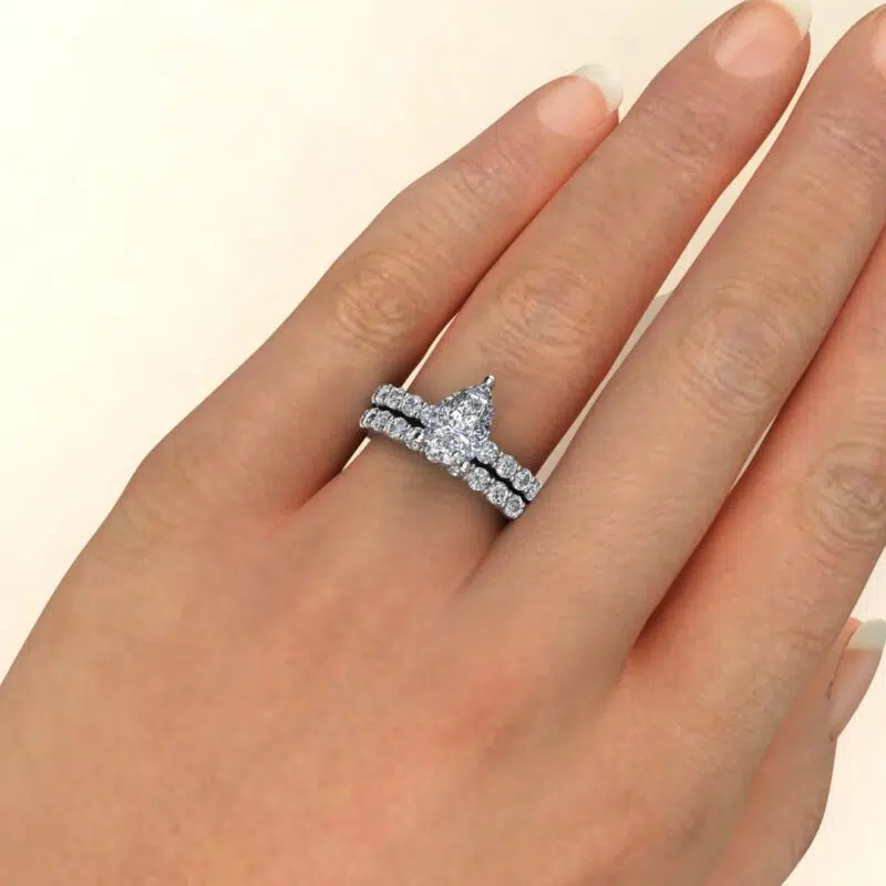 Pear Cut Shared Prong Moissanite Bridal Set