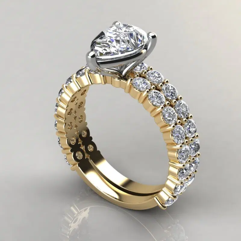 Pear Cut Shared Prong Moissanite Bridal Set