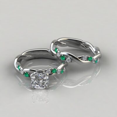 Twist Bridal Set Moissanite and Emerald Gemstones