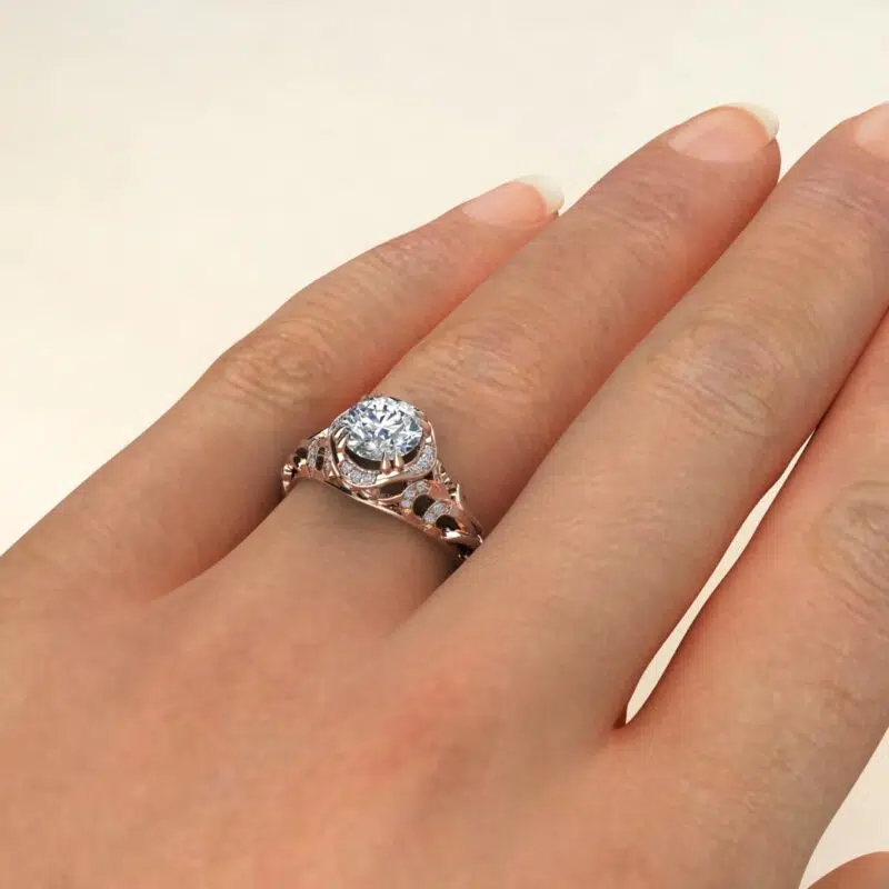Filigree Custom Design Moissanite Engagement Ring
