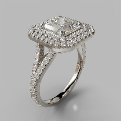 Double Halo Moissanite Princess Cut Engagement Ring