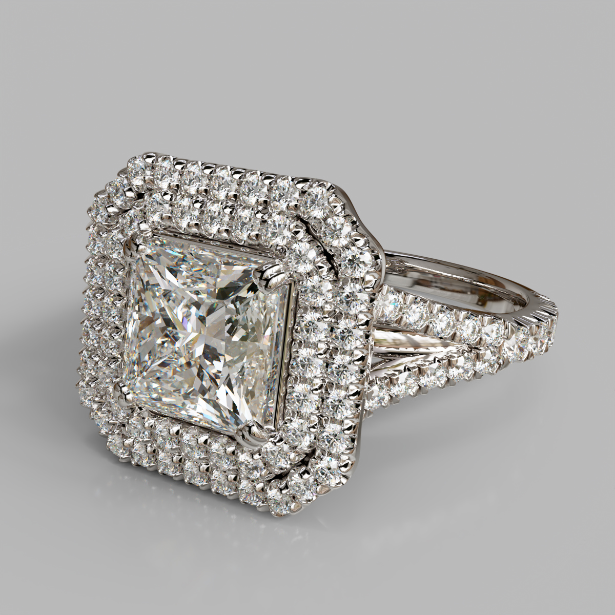 Double Halo Moissanite Princess Cut Engagement Ring Double Halo Moissanite Princess Cut Engagement Ring