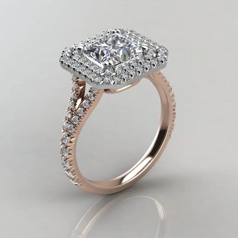 Double Halo Moissanite Princess Cut Engagement Ring