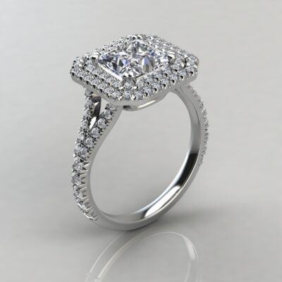 Double Halo Moissanite Princess Cut Engagement Ring