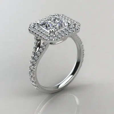 Double Halo Moissanite Princess Cut Engagement Ring
