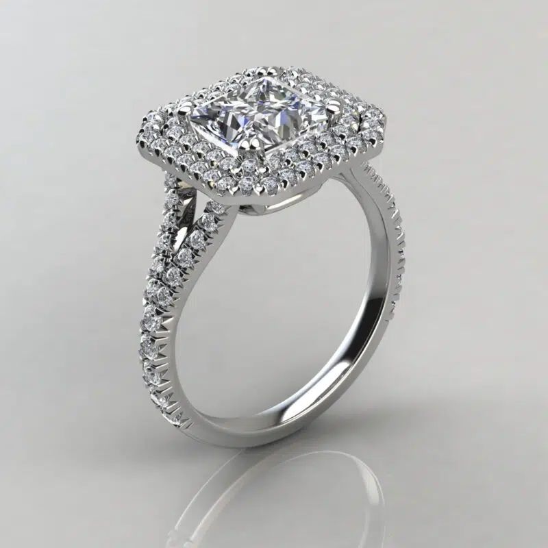 Double Halo Moissanite Princess Cut Engagement Ring