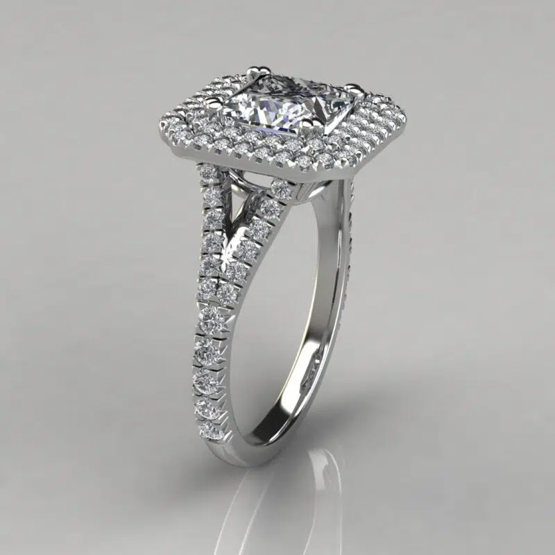 Double Halo Moissanite Princess Cut Engagement Ring