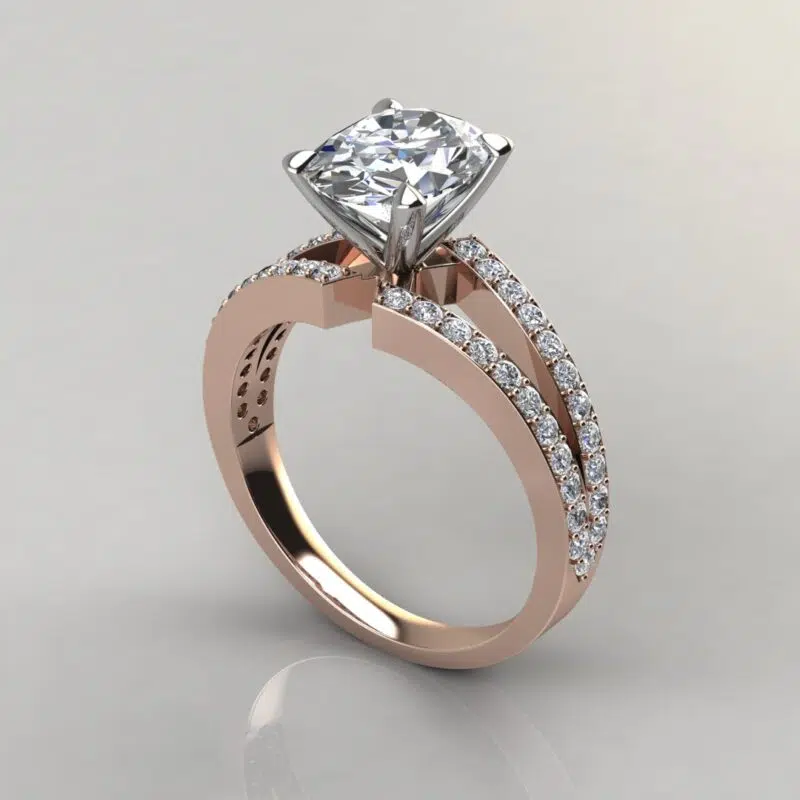 Split Shank Pave Oval Cut Moissanite Engagement Ring