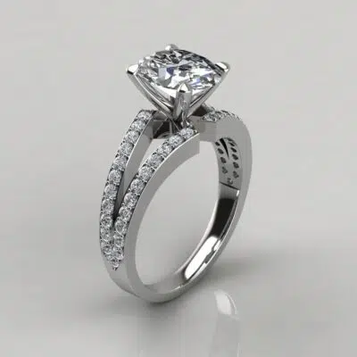 Split Shank Pave Oval Cut Moissanite Engagement Ring