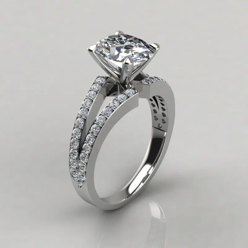 Split Shank Pave Oval Cut Moissanite Engagement Ring