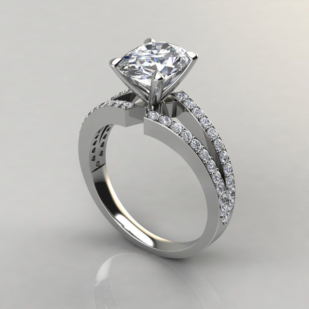 Split Shank Pave OvalCut Moissanite Engagement Ring