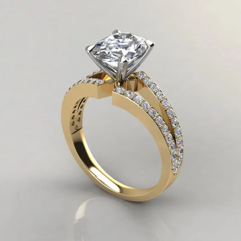Split Shank Pave Oval Cut Moissanite Engagement Ring