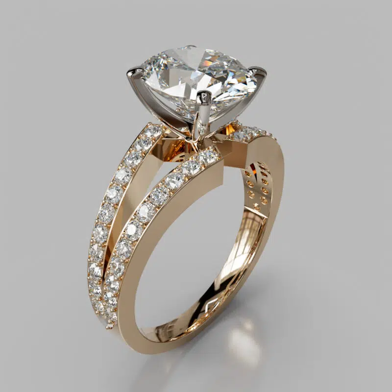 Split Shank Pave Oval Cut Moissanite Engagement Ring - Forever Moissanite